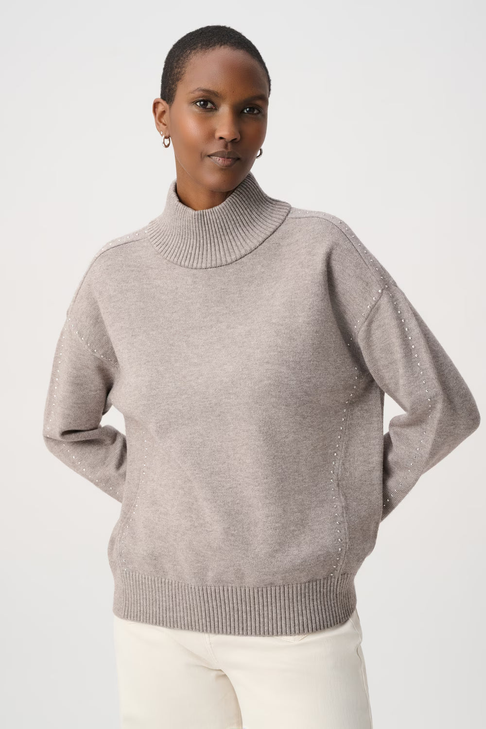 Pull col roulé orné bijou