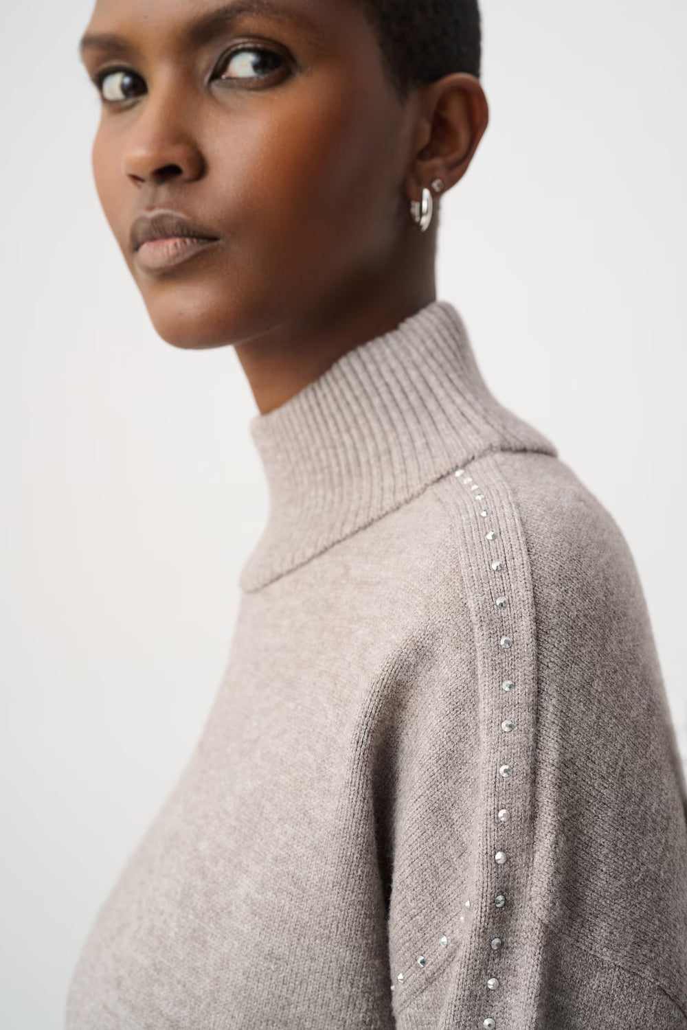 Pull col roulé orné bijou