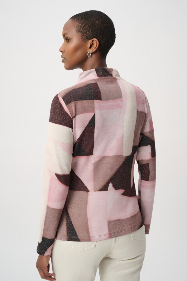 Shimmering ruffled mock neck sweater