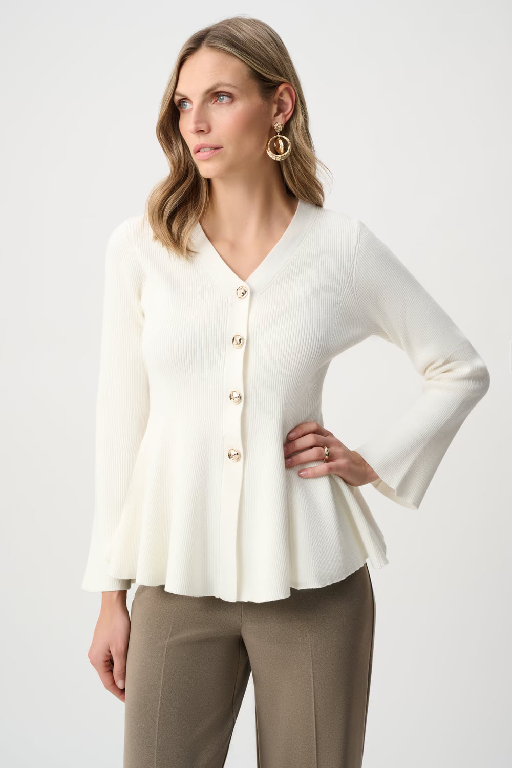 Button-front peplum blouse
