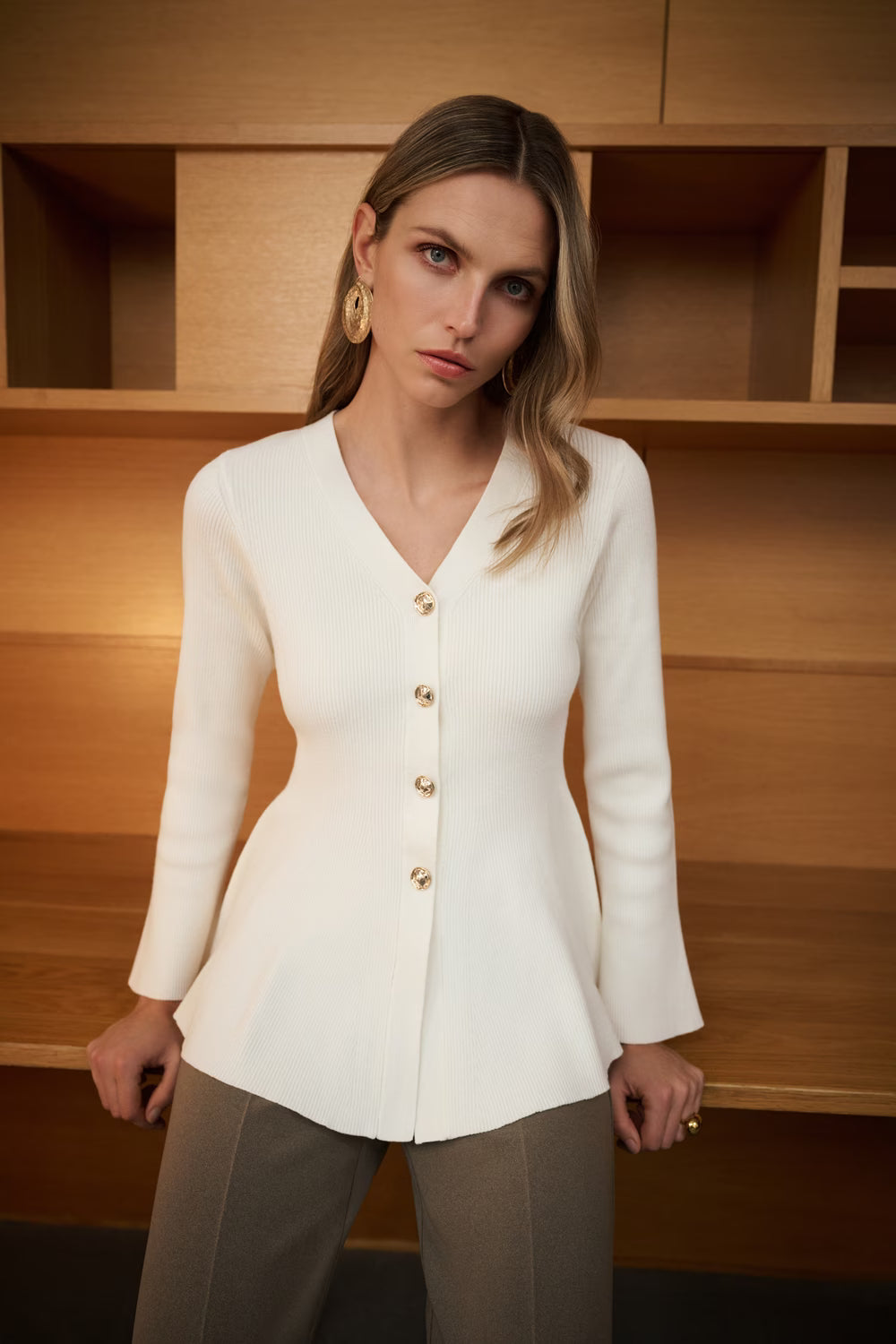 Button-front peplum blouse